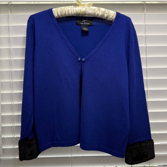 Nina Leonard Women's blue single hook & eye front closure cardigan; size M - Picture 1 of 5